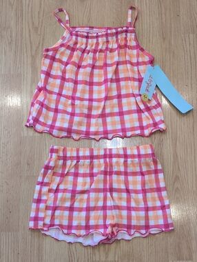 Girls Pink & Orange Plaid Tank + Shorts Pajama Set